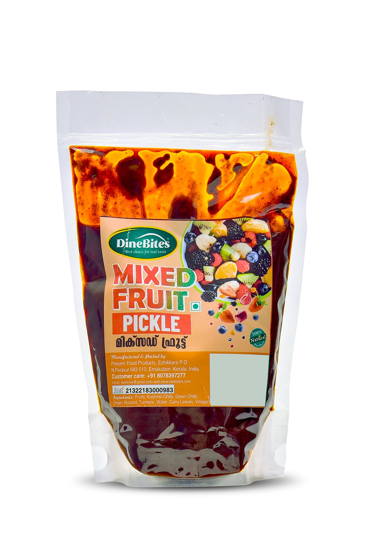 Dinebites Homemade Mixed Fruit Pickle, 500g | Kerala Style Spicy & Tangy Pickle | 100% Natural Ingredients