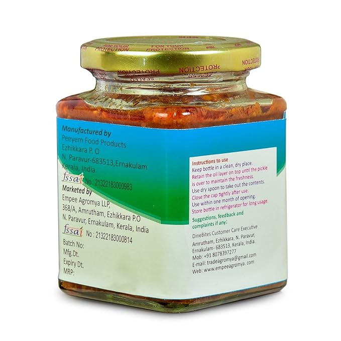 Dinebites Kerala Style Homemade Kayal Prawn Pickle, 500 Grams