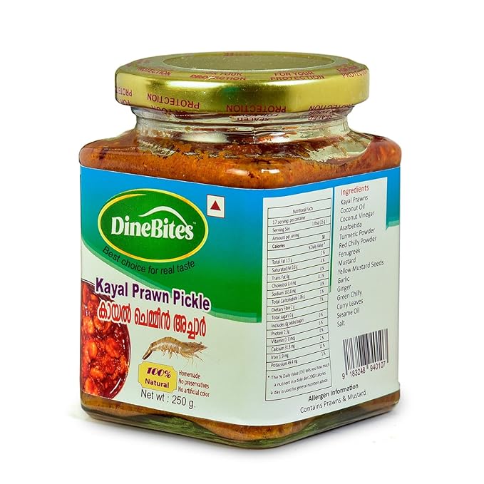 Dinebites Kerala Style Homemade Kayal Prawn Pickle, 500 Grams